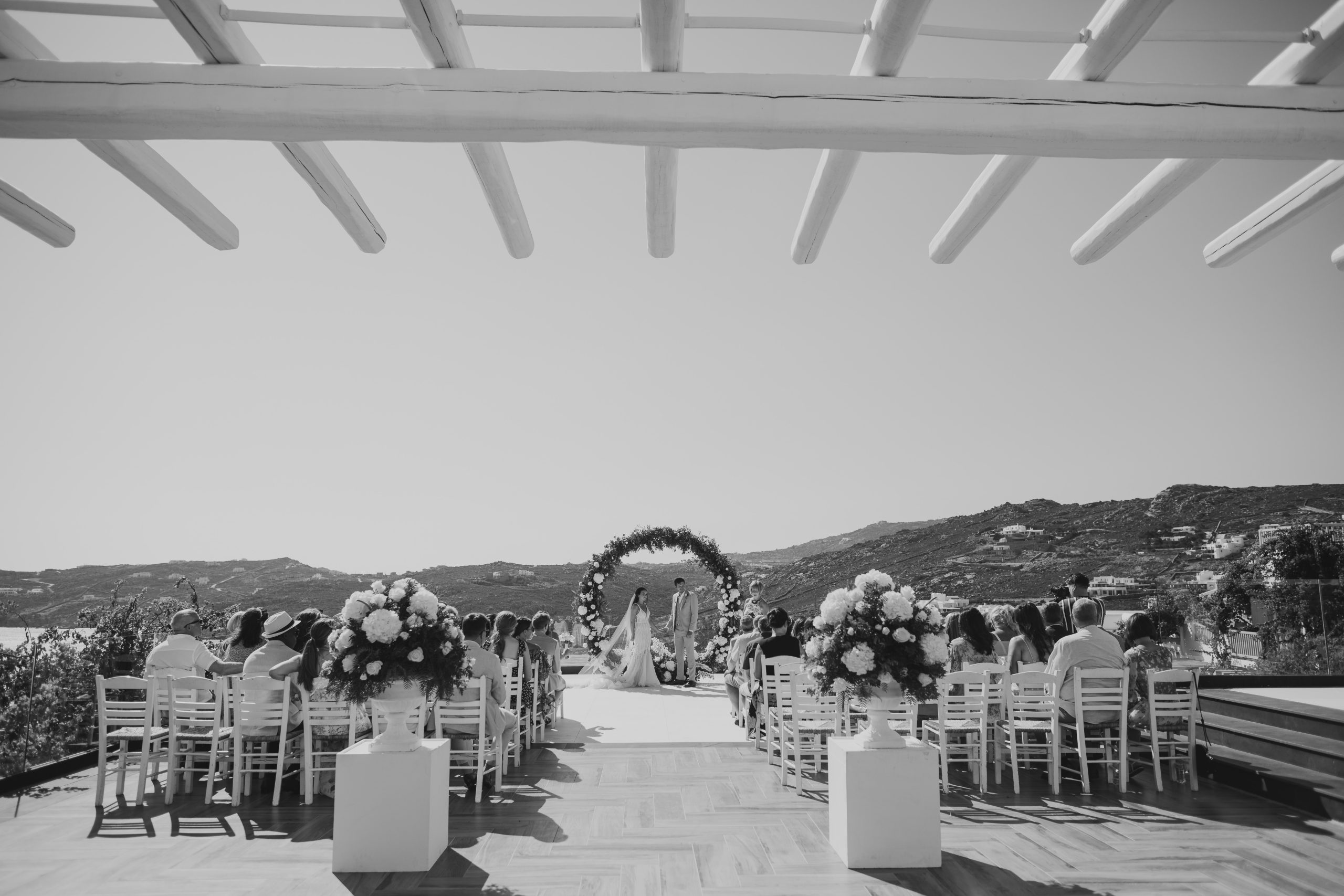 Wedding Couple Married Destination Wedding Alex Wysocki Mykonos Greece Flower Arch